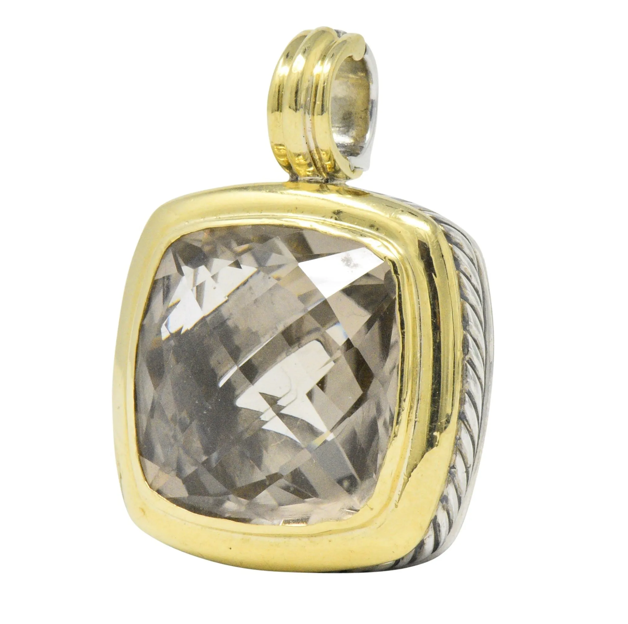 David Yurman Smoky Quartz Sterling Silver 18 Karat Gold Pendant