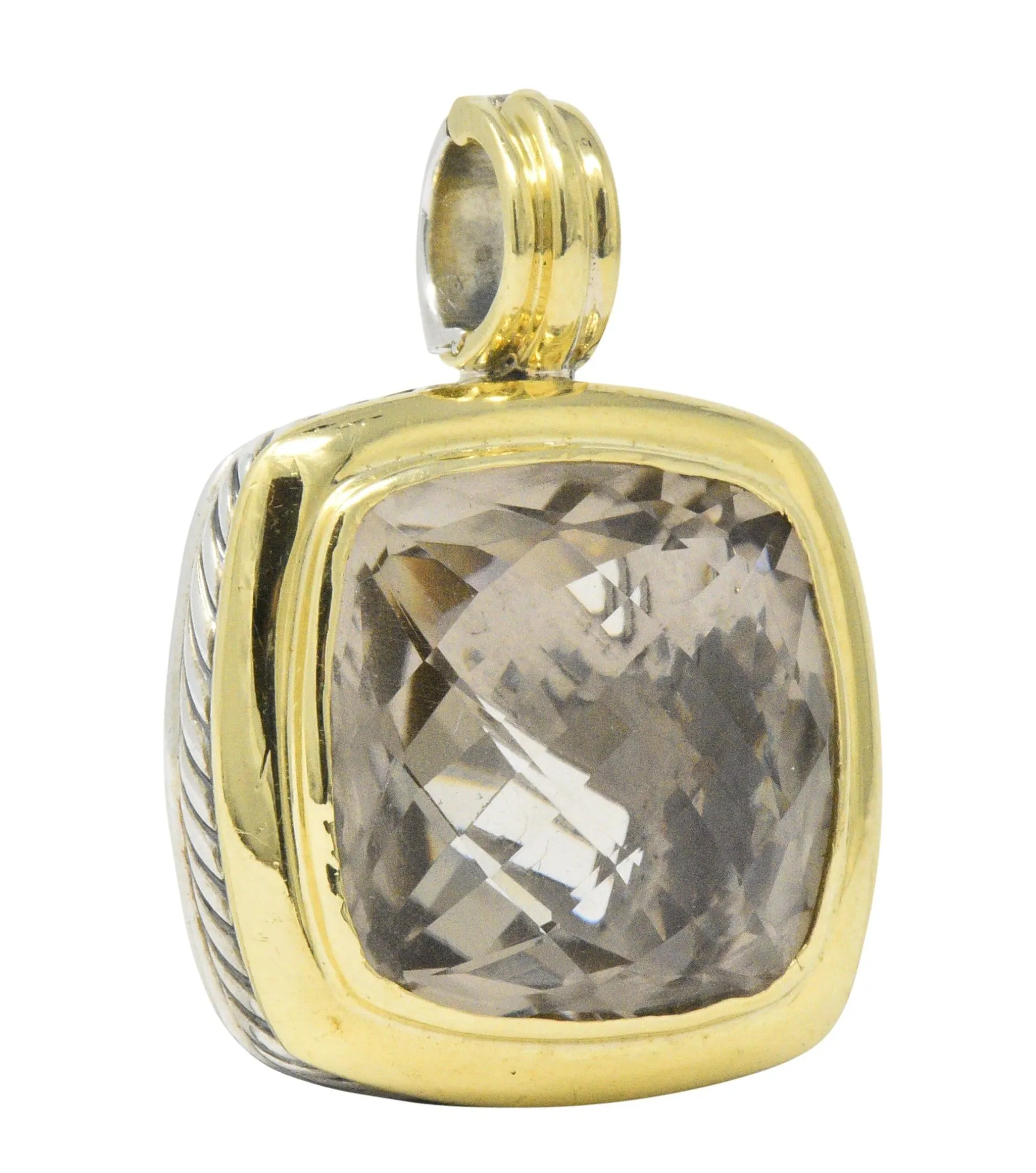 David Yurman Smoky Quartz Sterling Silver 18 Karat Gold Pendant