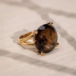 Demi Fine Jewelry-14k Gold Plated-Ring-Smoky Quartz Round Geo Recycled Sterling Silver-R37/23-Fashion Edit Unbent