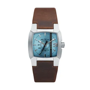 DIESEL CLIFFHANGER THREE-HAND BROWN LEATHER WATCH