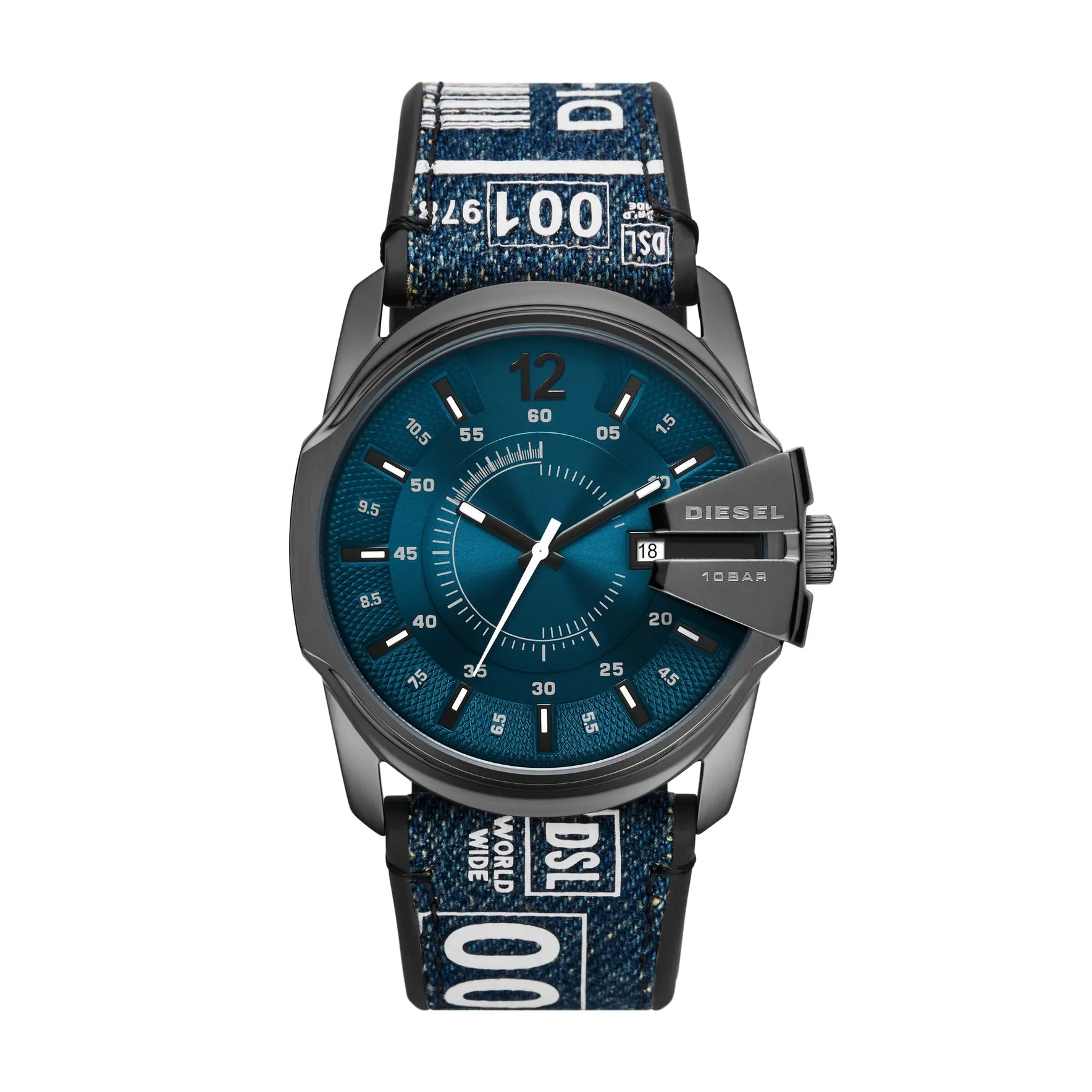 DIESEL MASTER CHIEF TWO-HAND DATE DENIM WATCH