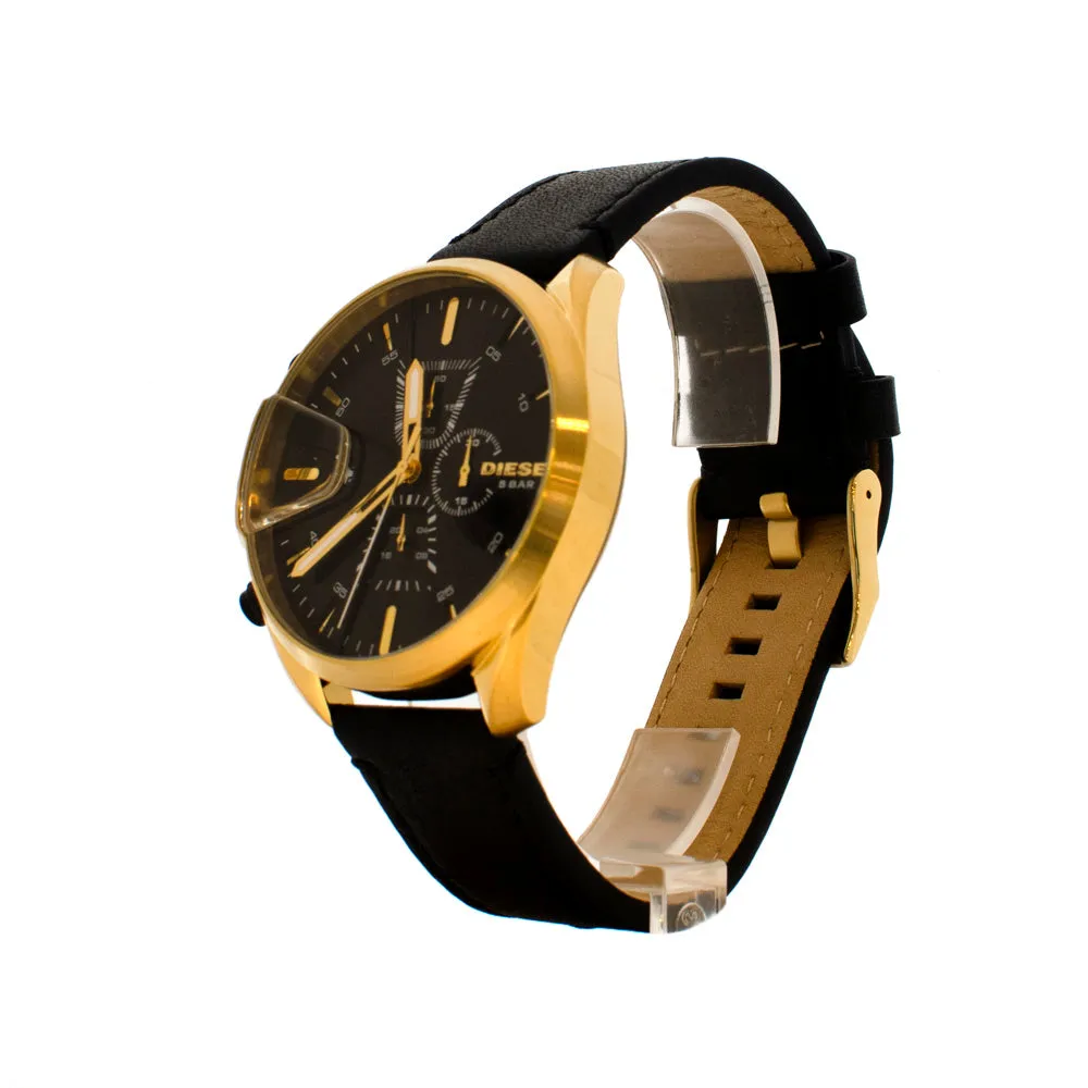 Diesel Men's Chronograph Watch With Black Strap And Gold Plated Case