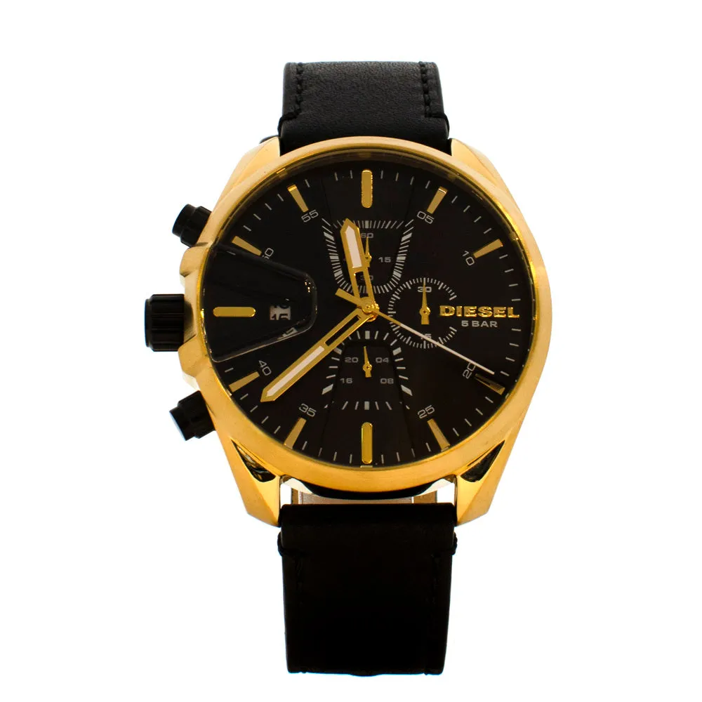 Diesel Men's Chronograph Watch With Black Strap And Gold Plated Case
