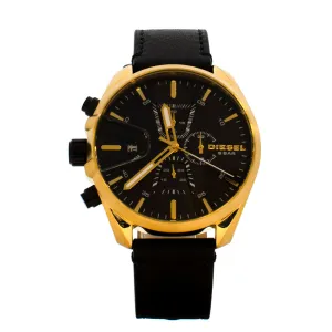 Diesel Men's Chronograph Watch With Black Strap And Gold Plated Case