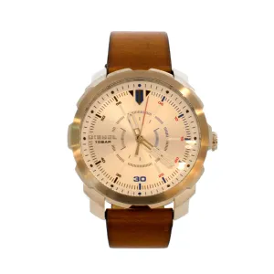Diesel Men's Watch Brown Leather Strap Silver Case And Silver Dial