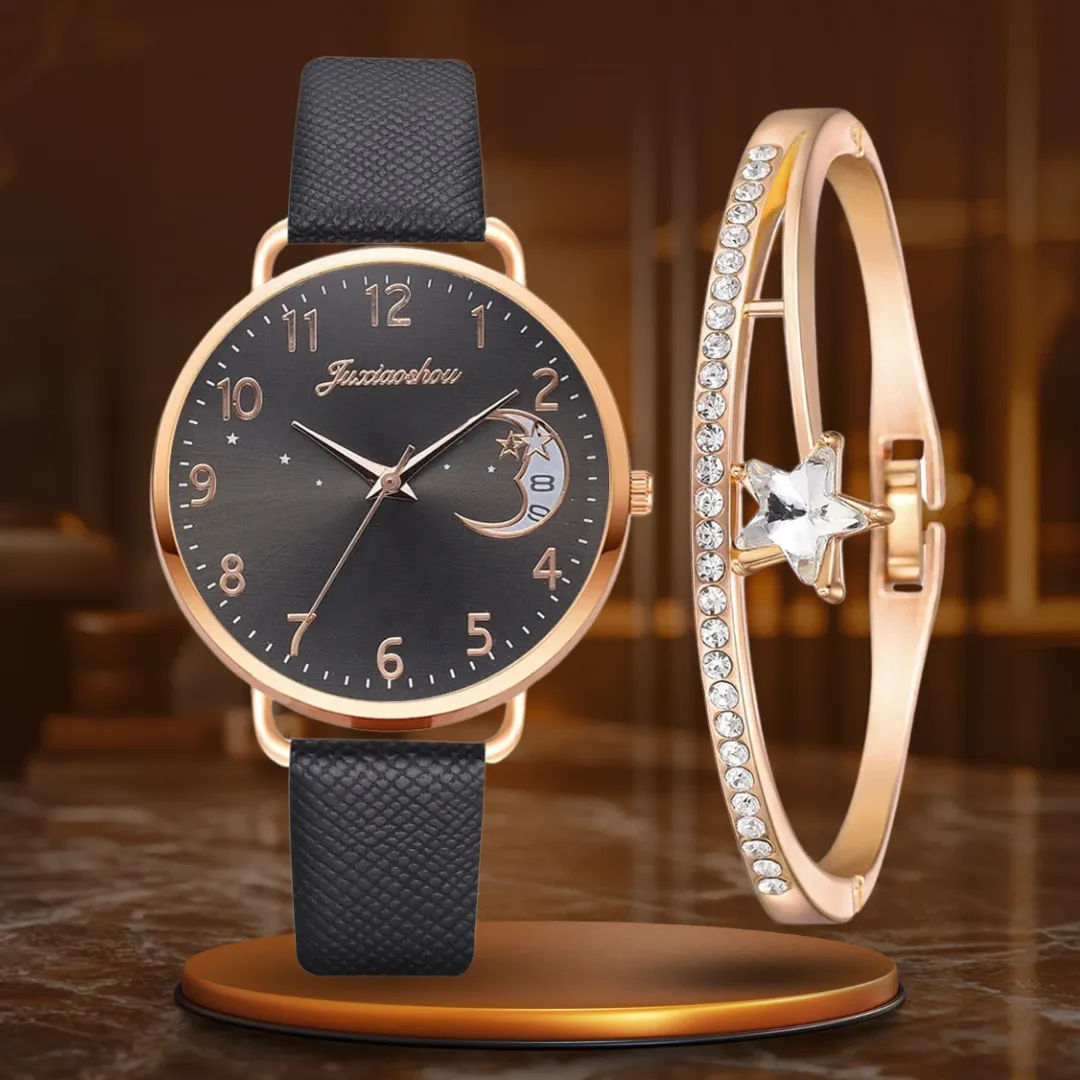 DIGIT NUMBER DIAL WATCH AND BRACELET SET | Elegant Timepiece Duo