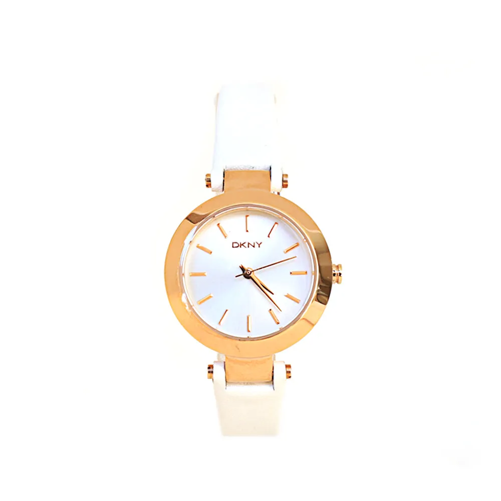 Dkny Gold Plated Analog Watch With Leather Strap