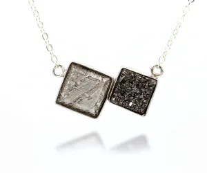 Double Meteorite Druzy Square Necklace