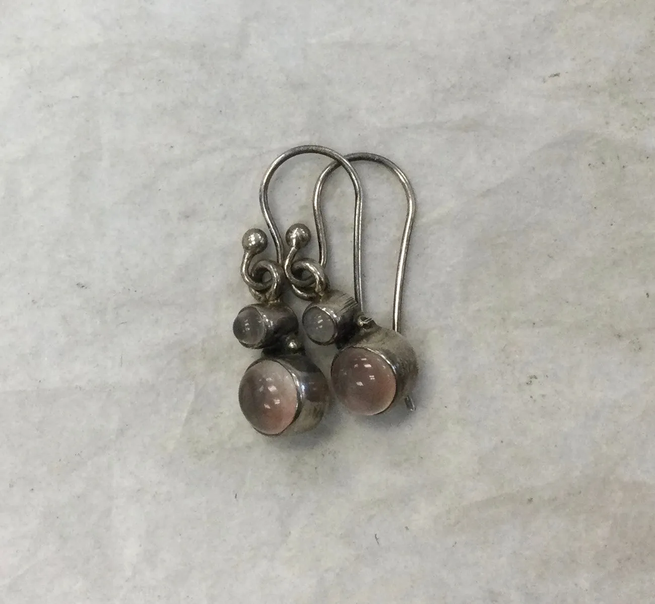Double Round Rose Quartz Hook Earrings