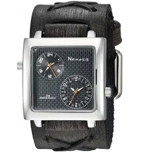 Dual Time SQ Black Watch with X Distressed Black Leather Cuff