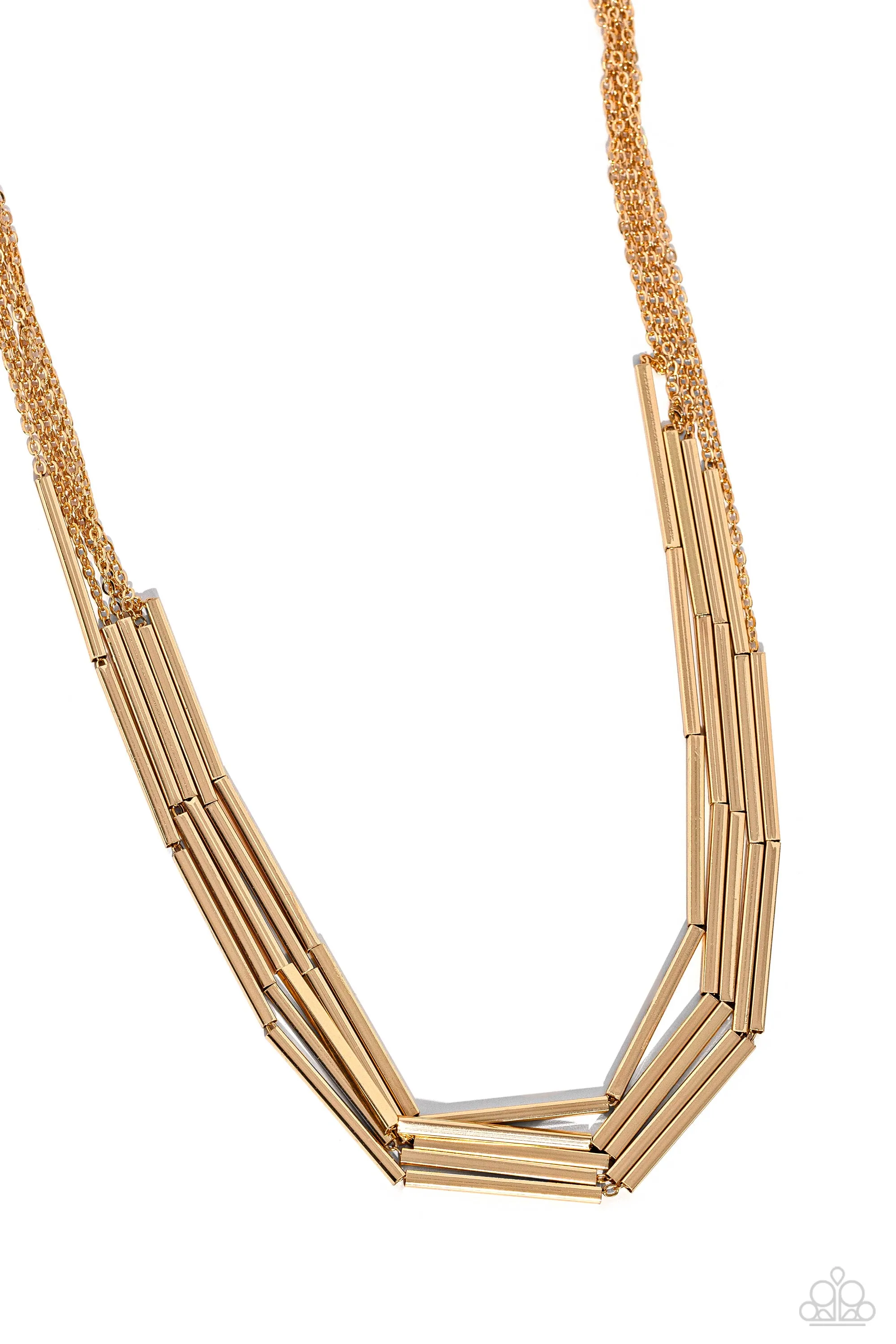 Dynamic Default - Gold - Cylindrical Bead Tiered Paparazzi Short Necklace