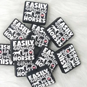 Easily distracted by horses Silicone Focal Beads, Saying focal beads