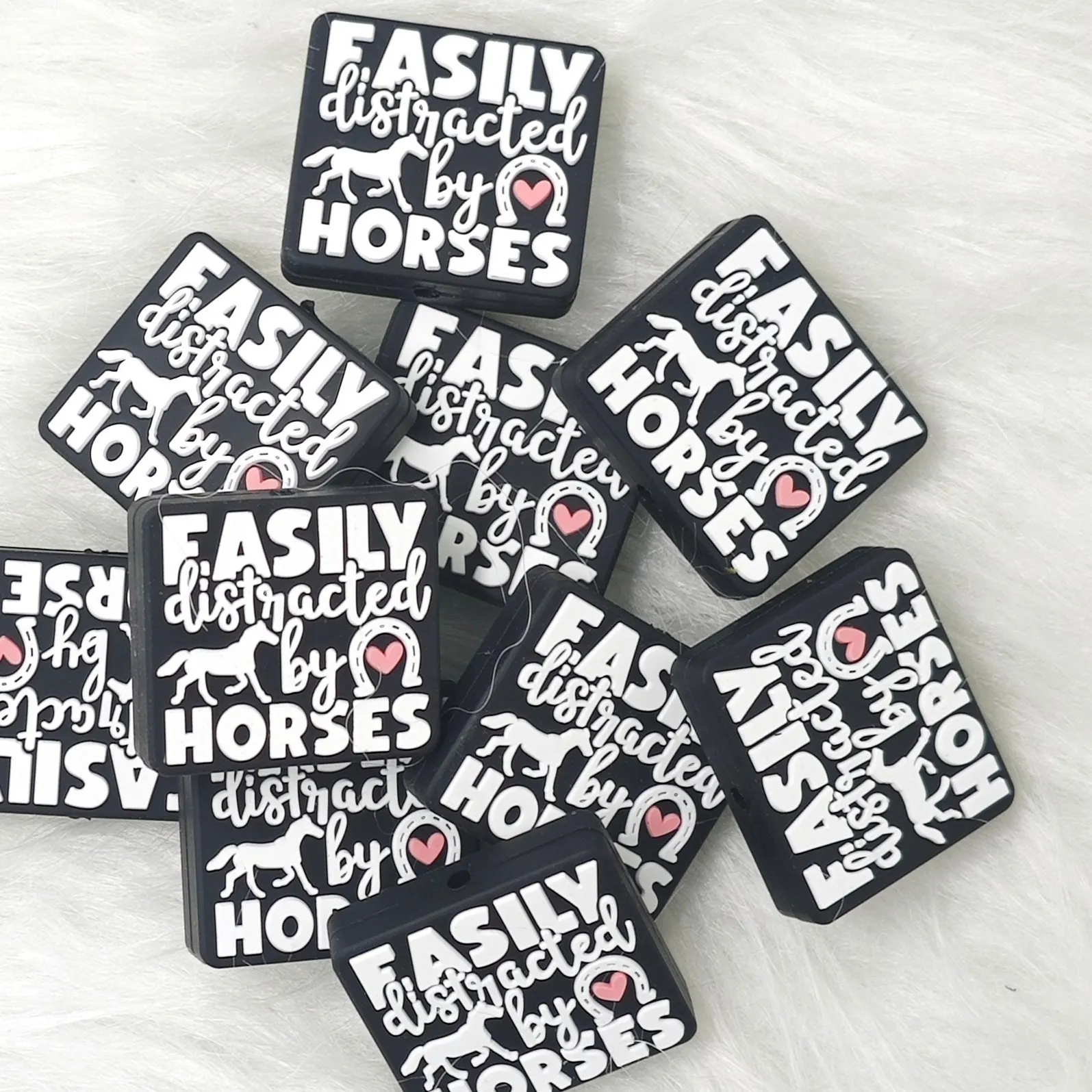 Easily distracted by horses Silicone Focal Beads, Saying focal beads