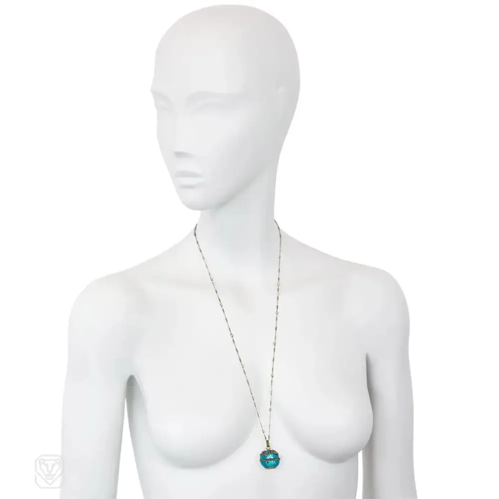 Edwardian enamel and diamond watch pendant