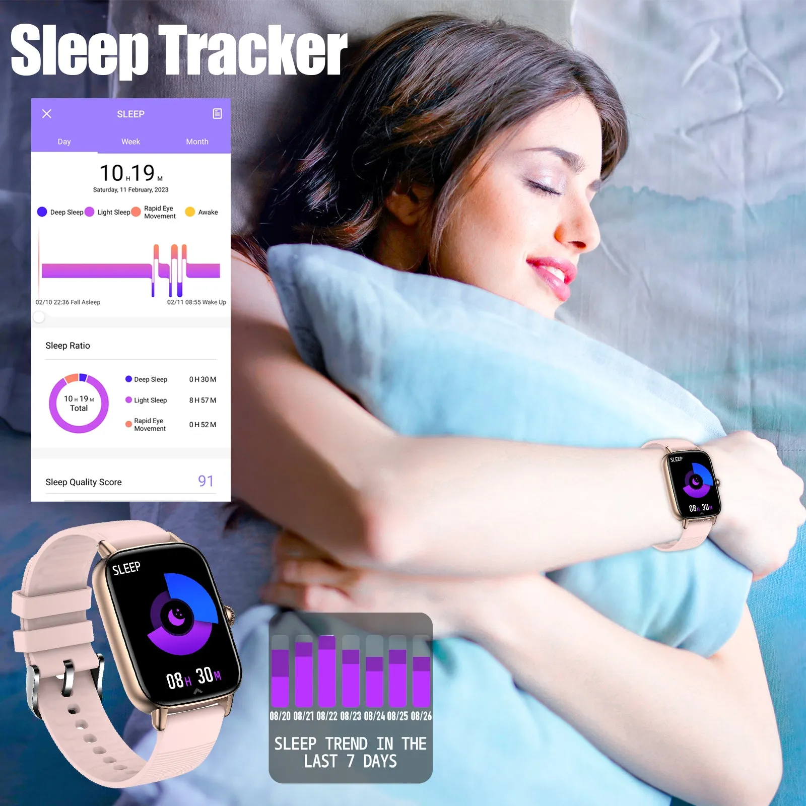 EIGIIS Smart Watches for Men Women Activity Trackers with 1.7 Full Touch Screen IP68 Waterproof Fitness Tracker with Heart Rate Monitor Sleep Tracker Pedometer Smartwatch for iPhone Android
