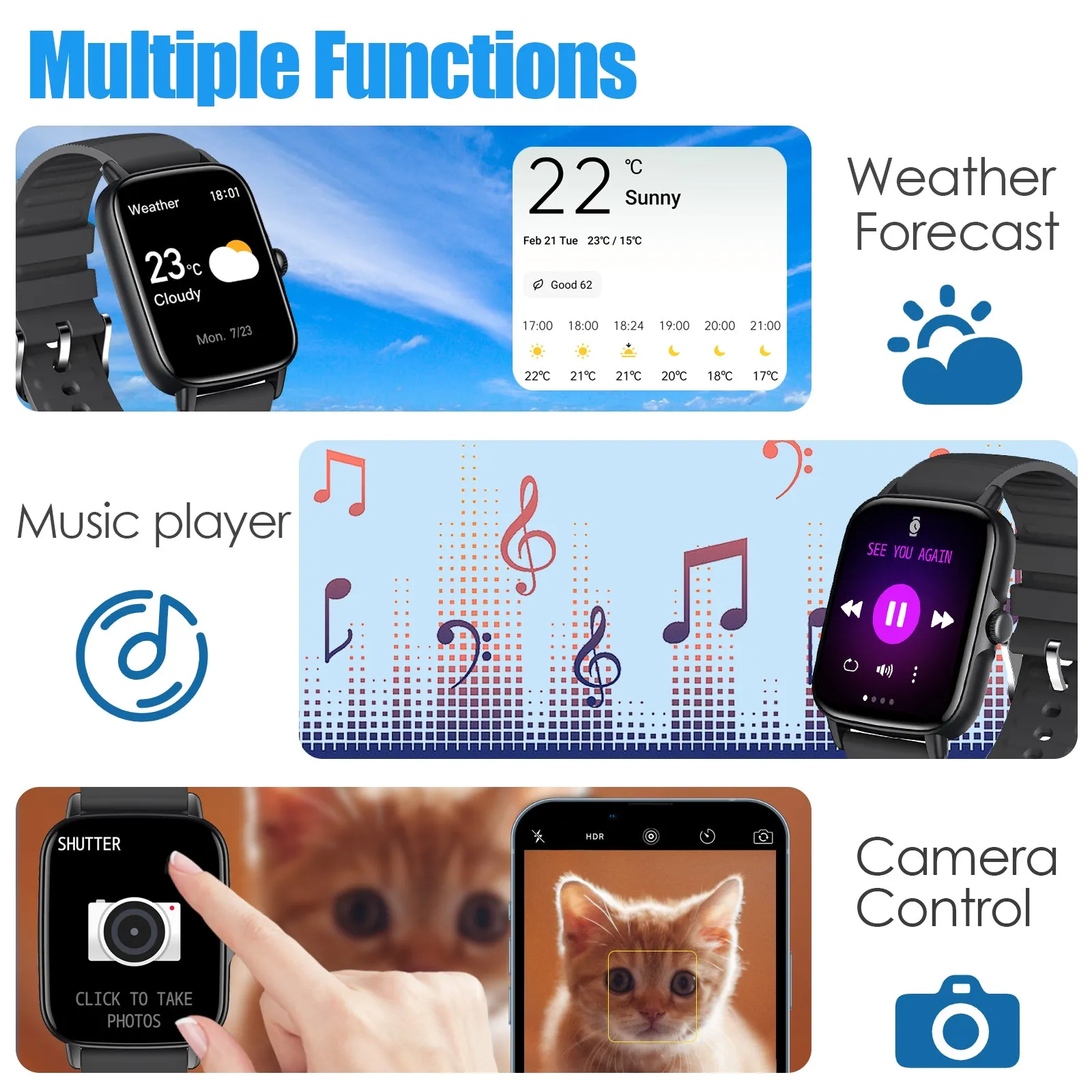 EIGIIS Smart Watches for Men Women Activity Trackers with 1.7 Full Touch Screen IP68 Waterproof Fitness Tracker with Heart Rate Monitor Sleep Tracker Pedometer Smartwatch for iPhone Android