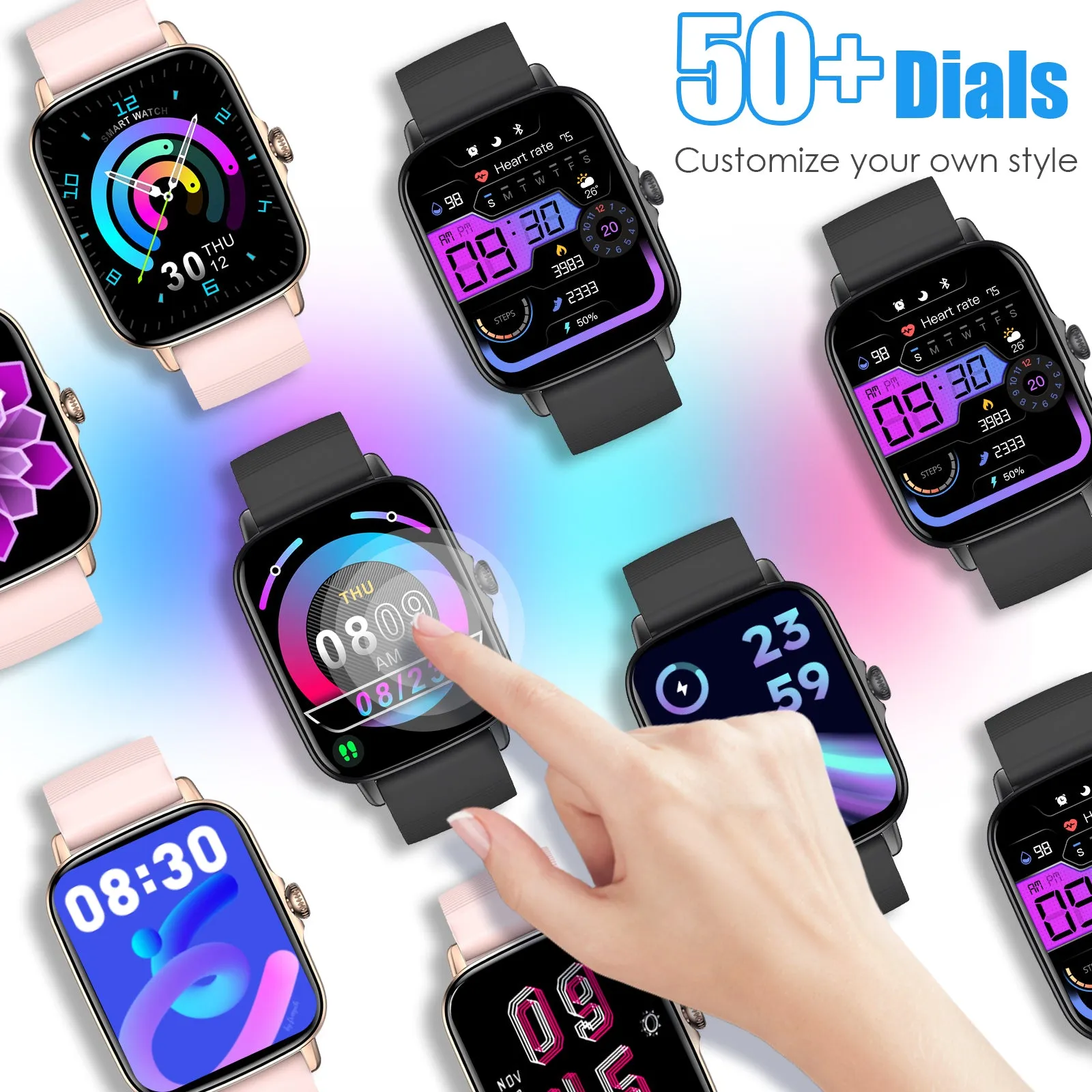 EIGIIS Smart Watches for Men Women Activity Trackers with 1.7 Full Touch Screen IP68 Waterproof Fitness Tracker with Heart Rate Monitor Sleep Tracker Pedometer Smartwatch for iPhone Android
