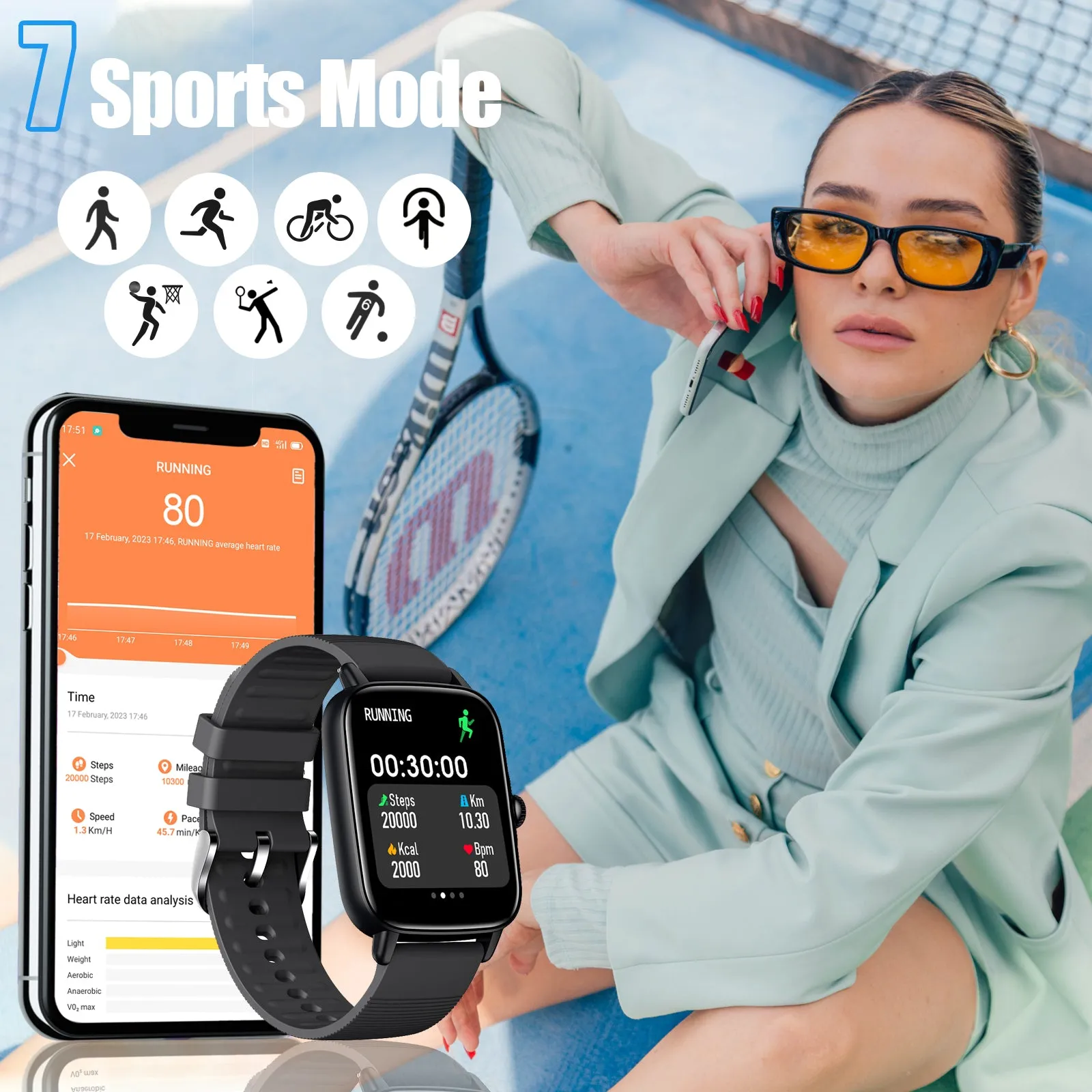 EIGIIS Smart Watches for Men Women Activity Trackers with 1.7 Full Touch Screen IP68 Waterproof Fitness Tracker with Heart Rate Monitor Sleep Tracker Pedometer Smartwatch for iPhone Android