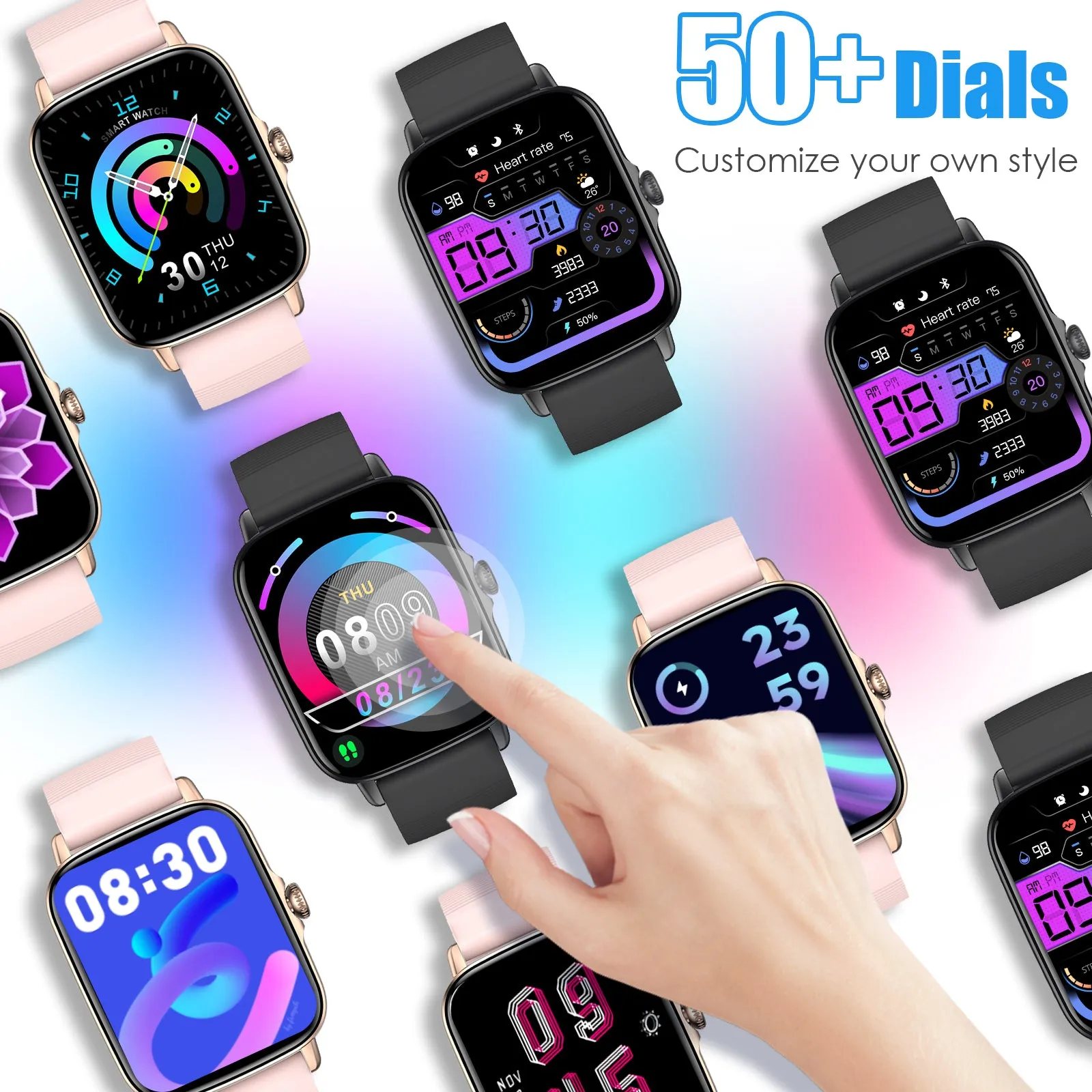 EIGIIS Smart Watches for Men Women Activity Trackers with 1.7 Full Touch Screen IP68 Waterproof Fitness Tracker with Heart Rate Monitor Sleep Tracker Pedometer Smartwatch for iPhone Android