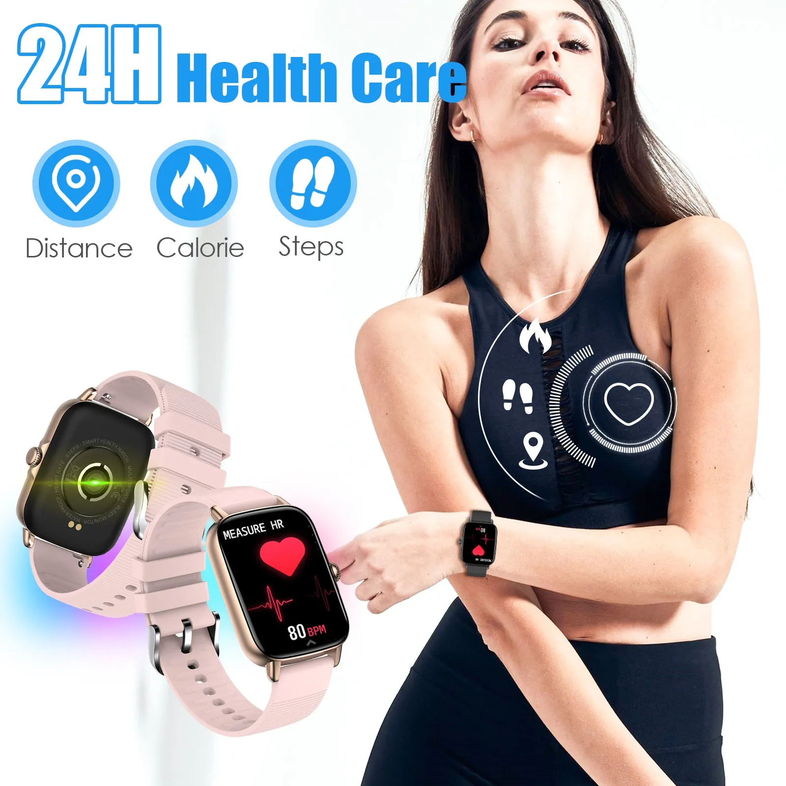 EIGIIS Smart Watches for Men Women Activity Trackers with 1.7 Full Touch Screen IP68 Waterproof Fitness Tracker with Heart Rate Monitor Sleep Tracker Pedometer Smartwatch for iPhone Android