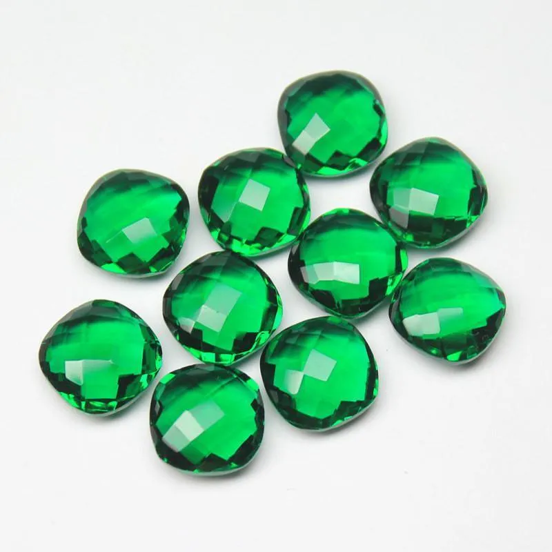 Emerald Green Quartz Faceted Cushion Beads 8mm 10pc