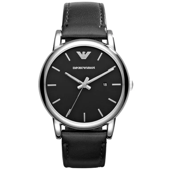 EMPORIO ARMANI Classic Black Leather Strap Black Dial Quartz Watch for Gents - AR1692