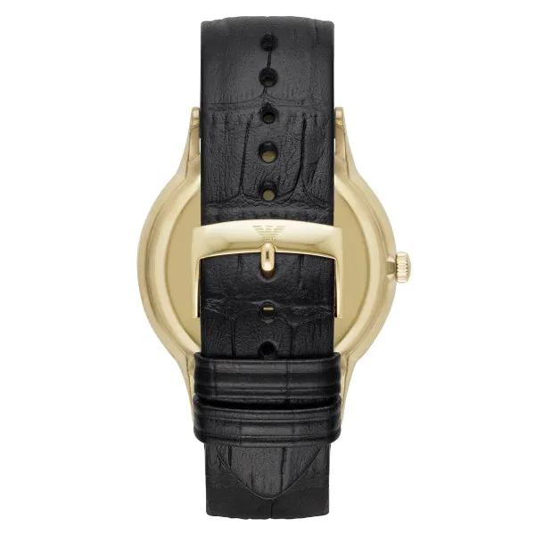 EMPORIO ARMANI Classic Black Leather Strap Grey Dial Quartz Watch for Gents - AR11049