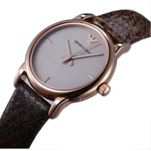 EMPORIO ARMANI Classic Brown Leather Strap Off White Dial Quartz Watch for Ladies - AR1813