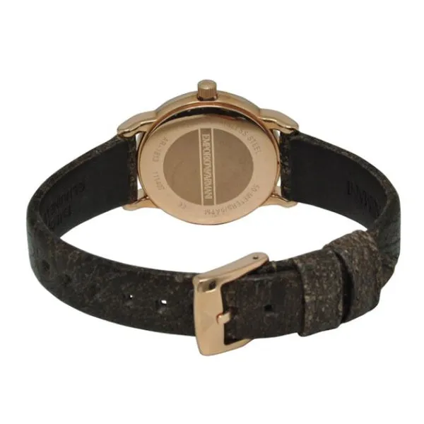 EMPORIO ARMANI Classic Brown Leather Strap Off White Dial Quartz Watch for Ladies - AR1813