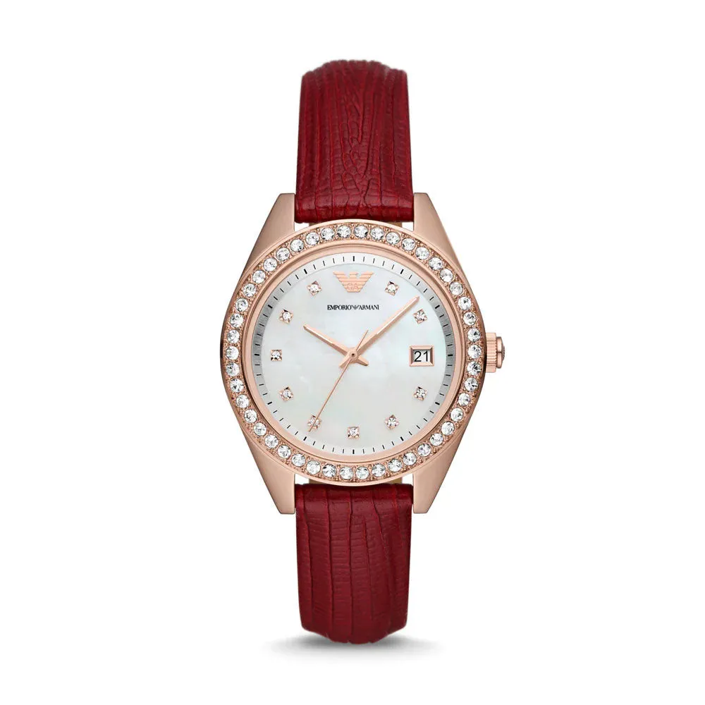 EMPORIO ARMANI LEO WOMEN'S LEATHER WATCH