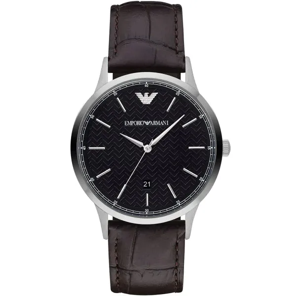 Emporio Armani Renato Brown Leather Strap Black Dial Quartz Watch for Gents - AR11187