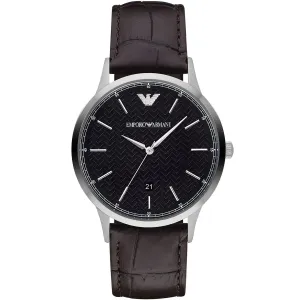 Emporio Armani Renato Brown Leather Strap Black Dial Quartz Watch for Gents - AR11187
