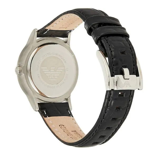 EMPORIO ARMANI Slim Black Leather Strap Black Dial Quartz Watch for Ladies - AR2412