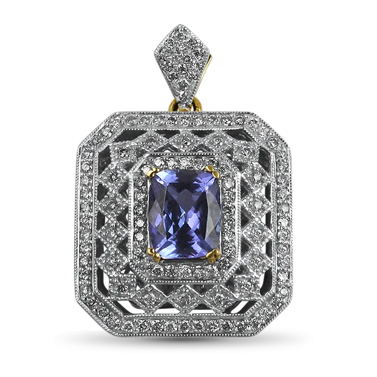 Estate 14k Yellow & White Gold Tanzanite Diamond Pendant