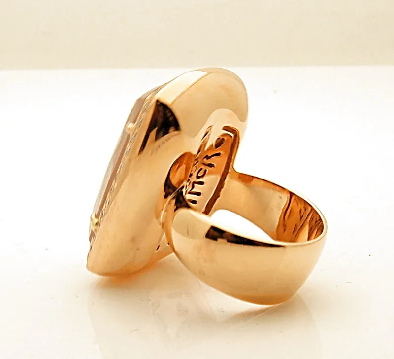 Estate Rina Limor 18k Rose Gold Diamond Rose Quartz Ring