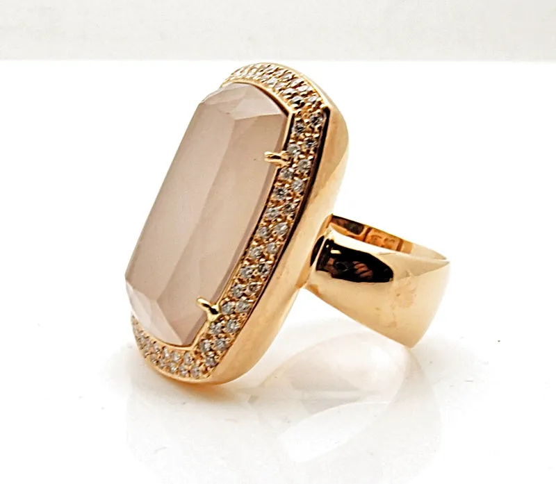 Estate Rina Limor 18k Rose Gold Diamond Rose Quartz Ring