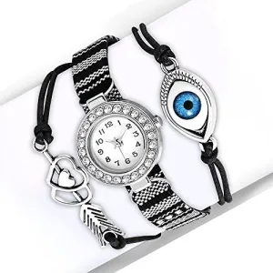 Fashion Alloy Red Pink Multicolor White Clear CZ Evil Eye Watch, 8.5"