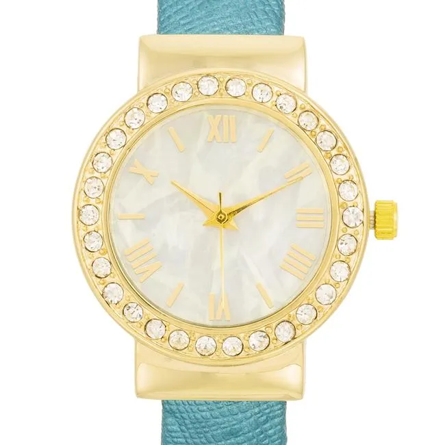 Fashion Shell Pearl Cuff Watch With Crystals