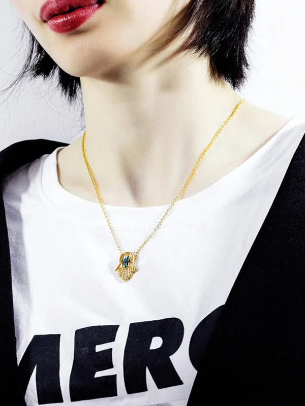 Fatima Hand Necklace Copper Plated Micro-Inlay Zircon Necklace