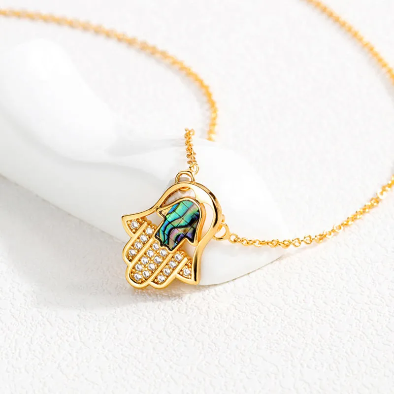 Fatima Hand Necklace Copper Plated Micro-Inlay Zircon Necklace