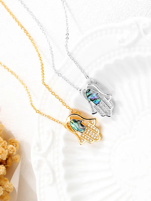 Fatima Hand Necklace Copper Plated Micro-Inlay Zircon Necklace