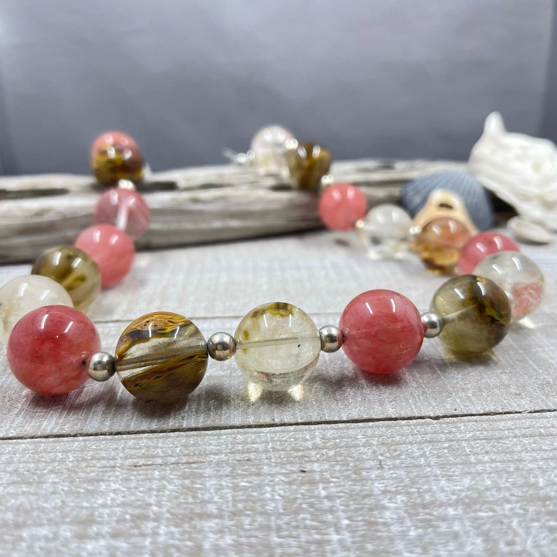 Fire Cherry Quartz and Sterling Silver Necklace
