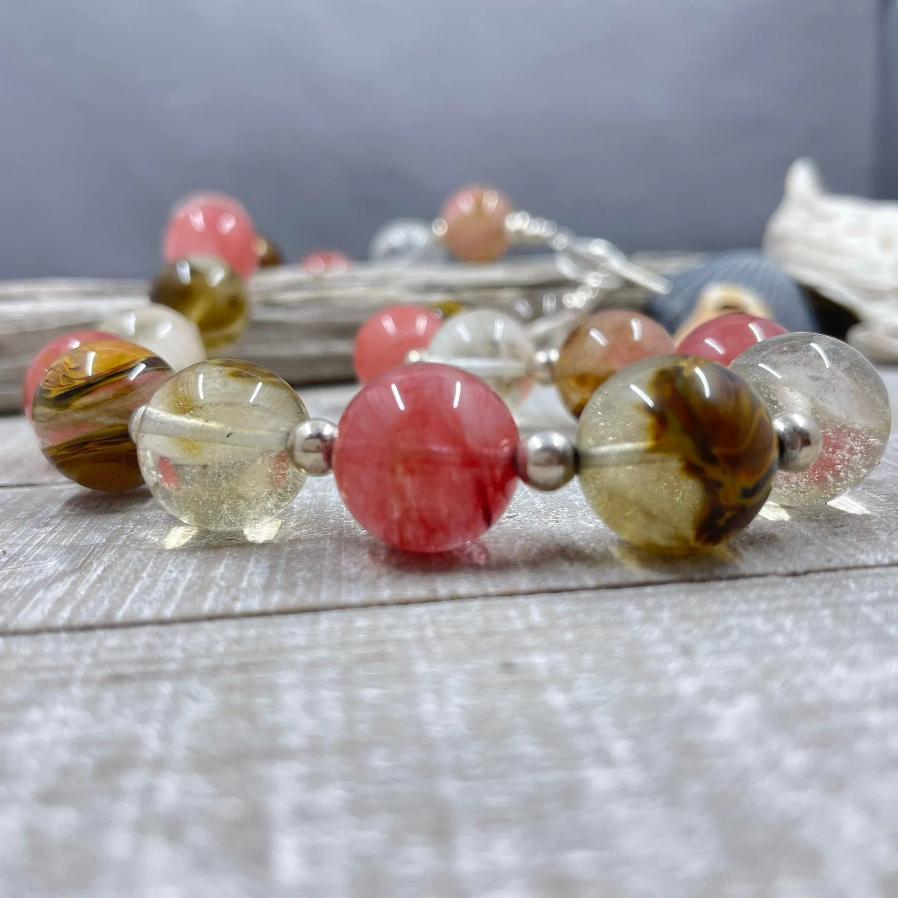 Fire Cherry Quartz and Sterling Silver Necklace