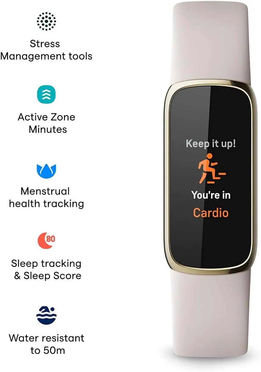 Fitbit Luxe Fitness and Wellness Tracker with Stress Management, Sleep Tracking and 24/7 Heart Rate, Lunar White/Soft Gold, One Size (S & L Bands Included) - Singapore Edition