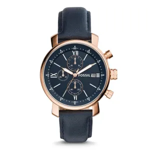 Fossil Analog Men's Watch Gold Plated Leather Strap - BQ1704