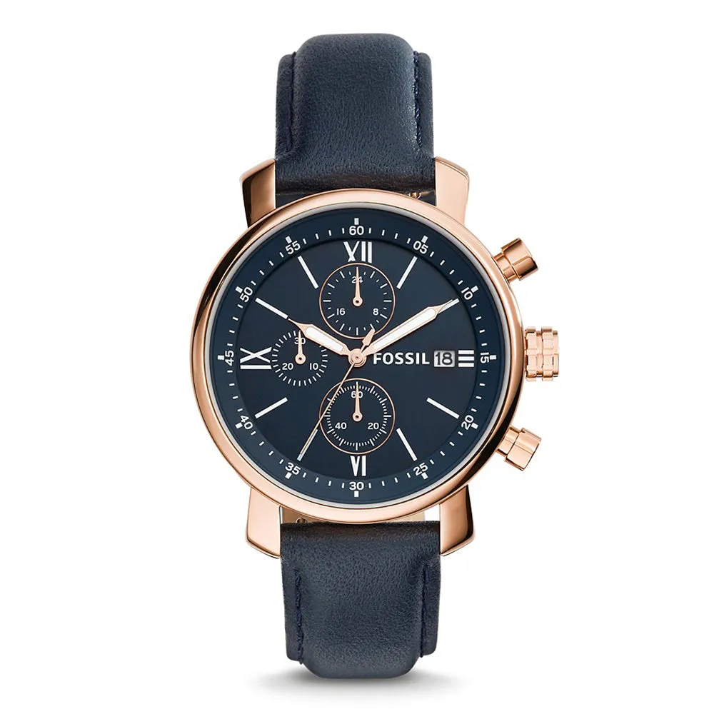 Fossil Analog Men's Watch Gold Plated Leather Strap - BQ1704