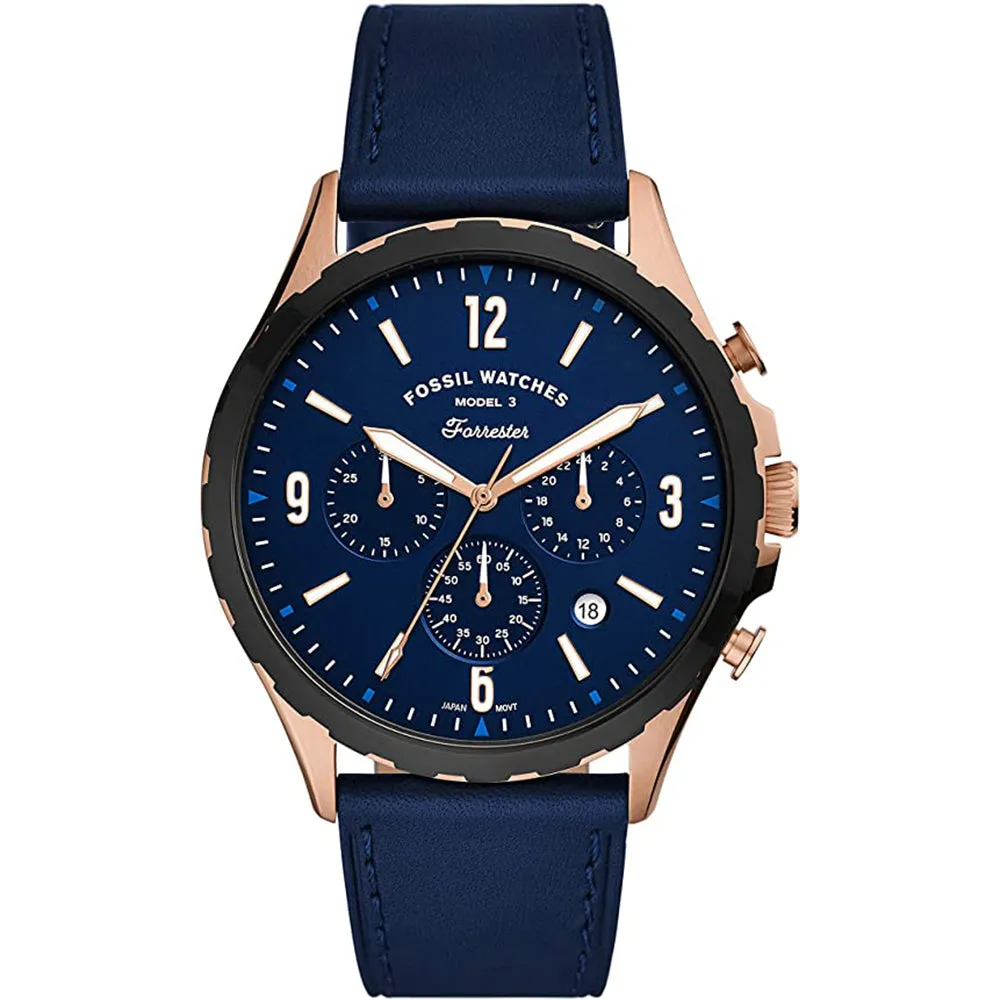 Fossil Analog Men's Watch Gold Plated Leather Strap - FS5814