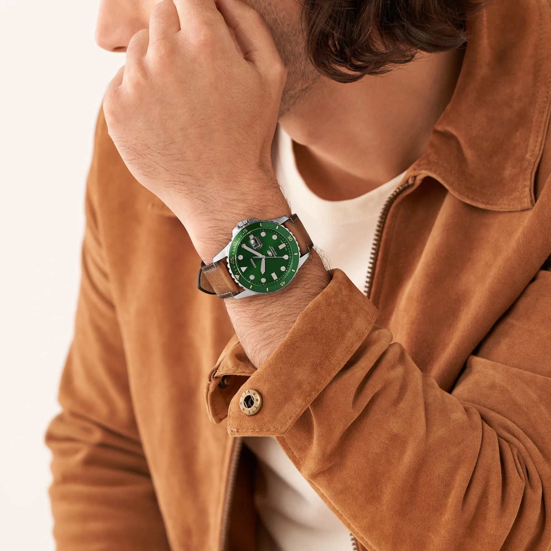 Fossil Blue Three-Hand Date Tan Eco Leather Watch