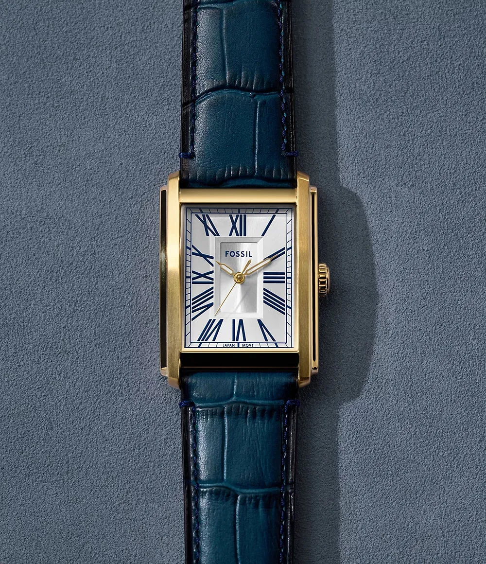 Fossil Carraway Gents Three-Hand Navy Croco Leather Strap Watch