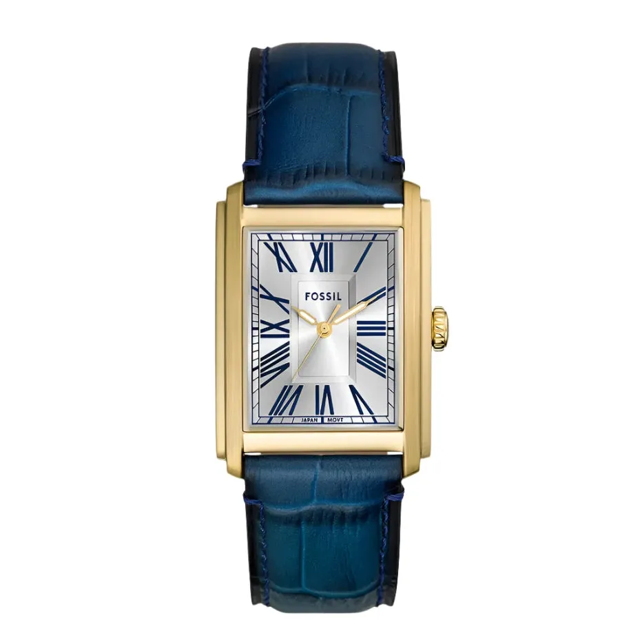 Fossil Carraway Gents Three-Hand Navy Croco Leather Strap Watch